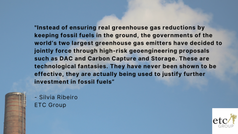 ETC Group www.etcgroup.org PRESS RELEASE For immediate release Glasgow, Thursday 11 November 2021 ETC Group and Indigenous Environmental Network denounce plans for geoengineering1 technologies in US-China Declaration