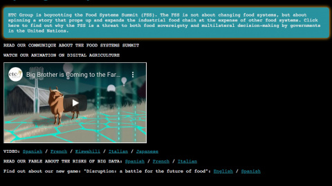 A screenshot of ETC's blacked out home page