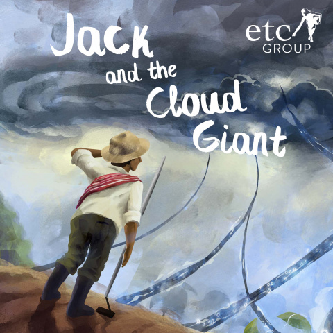 The cover of the Jack and the Cloud Giant story showing a young peasant staring up at vines that look digital that are growing out of his farm
