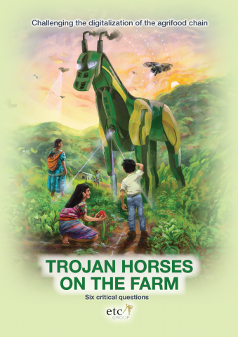 Big Tech's Trojan Horse arrives on the farm Artist's impression of a digital Trojan horse on the farm